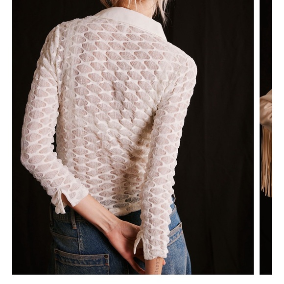 FREE PEOPLE GIRL NEXT DOOR POLO TOP WHITE MEDIUM - Picture 2 of 5